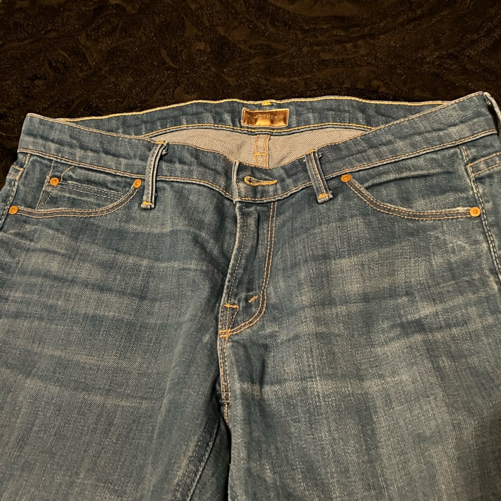 MOTHER The Crop Runaway Water & Dragons Jeans Womens 28 Blue Flare Designer